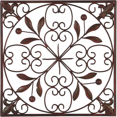 Deco 79 Metal Fleur De Lis Home Wall Decor Wire Scroll Wall Sculpture with Gold Accents, Set of 4 Wall Art 16"W, 16"H, Brown in Saudi Arabia
