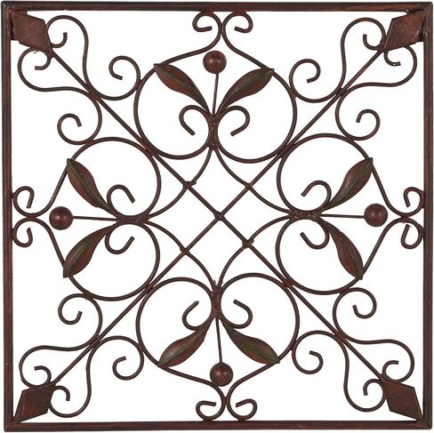Deco 79 Metal Fleur De Lis Home Wall Decor Wire Scroll Wall Sculpture with Gold Accents, Set of 4 Wall Art 16"W, 16"H, Brown in Saudi Arabia