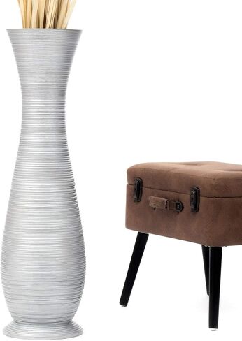 Leewadee Large Floor Vase – Handmade Flower Holder Made of Wood, Sophisticated Vessel for Decorative Branches and Dried Flowers, 36 inches, Silver-Coloured in Saudi Arabia