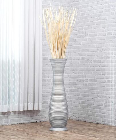 Leewadee Large Floor Vase – Handmade Flower Holder Made of Wood, Sophisticated Vessel for Decorative Branches and Dried Flowers, 36 inches, Silver-Coloured in Saudi Arabia