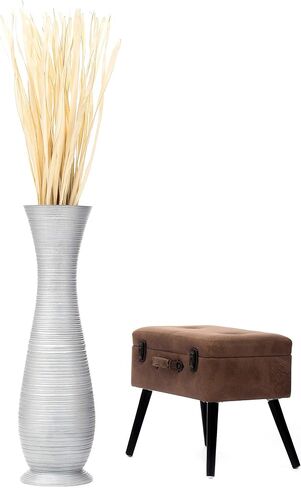 Leewadee Large Floor Vase – Handmade Flower Holder Made of Wood, Sophisticated Vessel for Decorative Branches and Dried Flowers, 36 inches, Silver-Coloured in Saudi Arabia