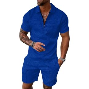 Mens Short Sets 2 Piece Outfits-Fashion Casual Tracksuits Summer Short Sleeve Polo Suit for Men