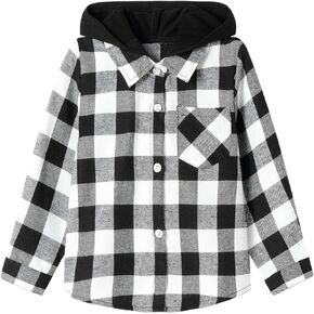 Mud Kingdom Boys Flannel Plaid Shirt with Hood Button Front Long Sleeve Casual Tops