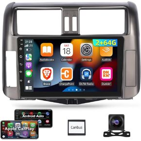 [2+64GB] Android 13 Car Radio for Toyota Prado 2010 2011 2012 2013, 9 inch Touch Screen Stereo, Apple Carplay&Android Auto/1080P/Hi-Fi Audio/Bluetooth/GPS/WiFi +Backup Camera+Mic