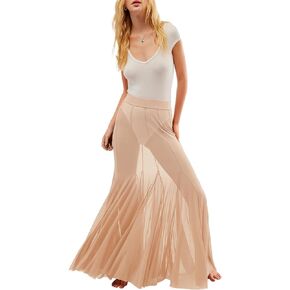 Womens Summer Maxi Skirt Mesh High Waisted Sheer Beach Swimsuit Cover Up Flowy Long Tulle Skirts