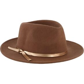 Christian Siriano New York Fedora Hat, Wool Felt Wide Brim Rancher Fashion Hat with Metallic Faux Leather Wrap, Brown, One Size, Brown, One size in Kuwait
