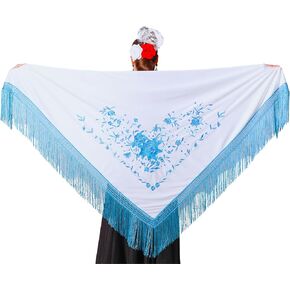 Large flamenco shawl. Measurement 75X35 inch without counting the fringes (11.8inch), embroidered on one side.