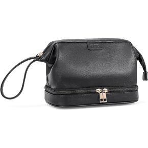Makeup Bag PU Leather Travel Make Up Bag Cosmetic Bag Water Resistant Large Capacity Makeup Bag for Women Organizer Toiletry Bag with Handle and Divider Open Flat Travel Bag