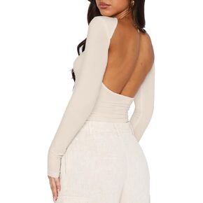 Women’s Long Sleeve Sexy Backless T Shirts Y2K Casual Fall Slim Fitted Crop Top