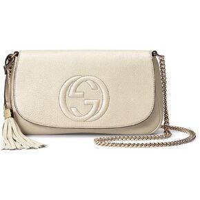 Gucci Soho Off White Leather Handbag Crossbody Clutch Ivory Italy Bag GG NEW
