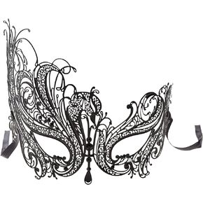Metal Filigree Masquerade Mask for Women - Swan Style Mask with Rhinestones for Mardi Gras, Prom, Halloween & Venetian Party