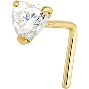 Jewelry Avalanche 22G Solid 14K Gold 0.10 ctw Moissanite Heart L-Shape Nose Stud - L-bend Nose Ring Stud - April Birthstone Nose Stud