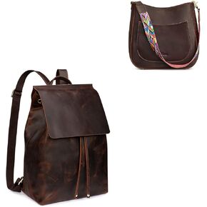 S-ZONE Women Genuine Leather Backpack Purse Bundle with Vintage Crossbody Hobo Bag in Saudi Arabia