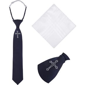 2 Pieces Boys Communion Tie and Hanky Set, Include Tie and Folded Handkerchief for Boys Communion, Baptism or Confirmation