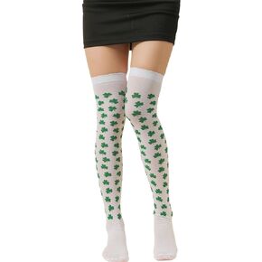 Green White Striped St.Patrick Day Socks Shamrock Pantyhose Stockings Irish Thigh High Socks Party for Women