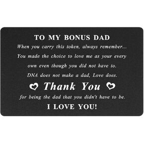 Bonus Dad Gifts Stepdad Birthday Card - Stepdad Gifts for Father's Day Christmas Valentines, Thank You for Being the Dad You Didn't Have to Be, Engraved Black Aluminum