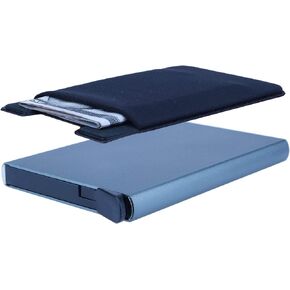 2PCS / Pop Up Credit Card Holder RFID Blocking Card Case Aluminum Slim Card Wallet Business Cards Case for men (Black)-1pc & Money Pocket Money Holder-1pc