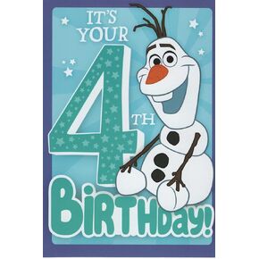 Olaf Frozen 4th Happy Birthday Kids Greeting Card Made in USA