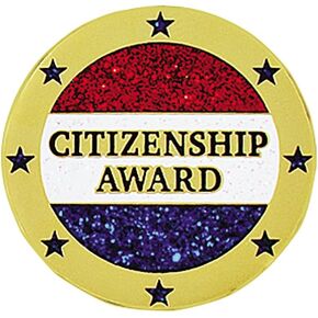 Red, White and Blue Glitter Citizenship Award Pins, 12 Pins