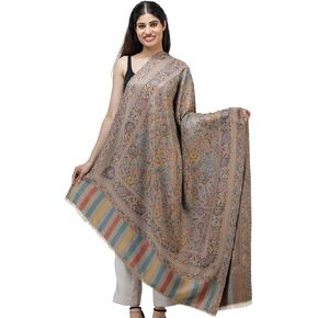 Exotic India Jamawar Shawl with Woven Flowers in Multicolored Thread
