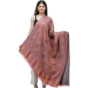 Exotic India Jamawar Shawl with Woven Flowers in Multicolored Thread
