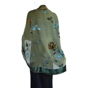JennyJames Silk Base Burn-out Velvet Half Circle Wrap/Shawl,72"x 42",Rose,Olive Green