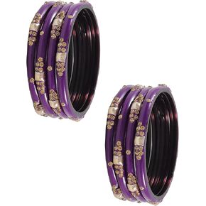 Glass with Zircon Gemstone & Beads Studded worked Glossy Finished Kada Set For Women and Girls | Set of 8 in Kuwait