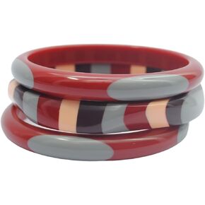 Stratum of Grandeur - Set of 3 Masterfully Handmade Resin Bangle Bracelet in Red Grey purple organce for women, girls & fashion gifts