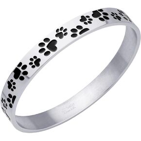 555Jewelry Stainless Steel Solid Slip-On Dog Lover Paw Cuff Bangle for Women & Girls