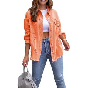 Zontroldy Aztec Denim Jacket for Women Oversized Button Down Distressed Denim Jean Shirt Shacket Jacket