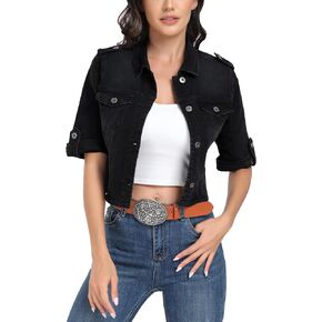 J.Corrine Women's Short Sleeve Stretch Denim Jacket Retro Button Down Cropped Trucker Jean Jackets