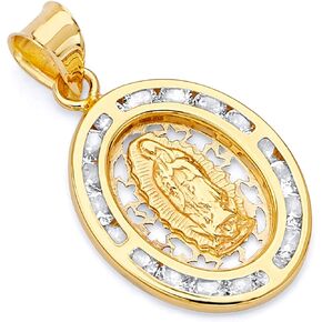 The World Jewelry Center 14k REAL Yellow Gold Religious Our Lady of Guadalupe CZ Charm Pendant