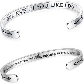 SAM & LORI Set of 2 Bracelets for Women Teens Engraved Believe in You Like I Do and Sometimes You Forget You are Awesome So This is Your Reminder