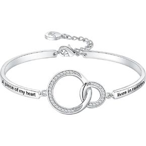 Christmas Bereavement Gift, A Piece of My Heart Lives in Heaven Bangle Bracelet, Memorial Bereavement Remembrance Sympathy Loss Jewelry in Memory of Mom Dad Son Daughter Grandma Grandpa Baby