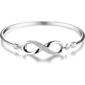 JewelryPalace Forever Love Infinity Cubic Zirconia Anniversary Bangle Bracelets for Women, 14k White Gold Plated 925 Sterling Silver Bracelet for Her, Fashion Jewellery Sets for Girl