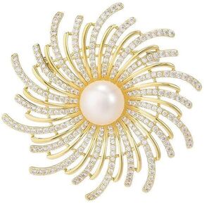 Flower Floral Pearl Brooch Pin Austrian Crystal Rhinestone Brooches Gold Plated Leaf Lapel Pin Clothing Dress Accessories Birthday Graduation Jewelry Gift for Women Men