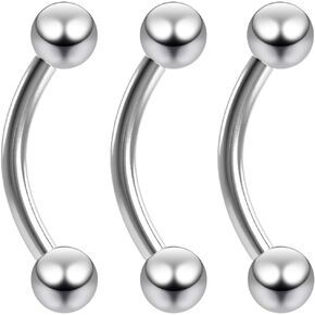 Evonix 3pc 14g Curved Barbell Daith Rook Conch Labret Helix Lip Ring Tragus Eyebrow Cartilage