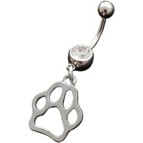 Cute Cat Paw Belly Button Ring, Simply Surgical Stainless Steel 14G Navel Barbell Ring with Dangle Pendant, Paw Print Piercing Body Jewelry