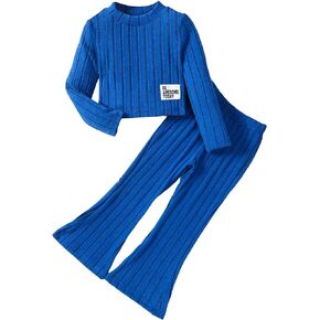 Floerns Girl's Round Neck Long Sleeve Tee Shirt Flare Leg Pants Set 2 Piece Outfit