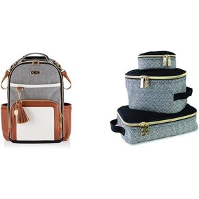 Itzy Ritzy Backpack+ Packing Cubes, Coffee & Cream Boss Plus