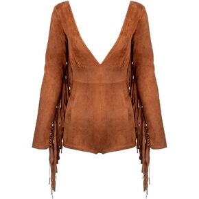 Women's Fringe Romper Faux Suede Western Jumpsuit in Kuwait