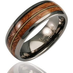 100S JEWELRY Engraved Personalized Gunmetal Tungsten Rings For Men Guitar Whiskey Barrel Inlay Wedding Promise Band Size 6-16