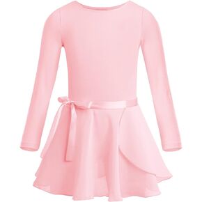 FEESHOW Kids Girls Basic Long Sleeve Leotard Gymnastics Ballet Dance Tutu Dress Shiny Mesh Skirt Ballerina Costumes
