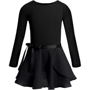 FEESHOW Kids Girls Basic Long Sleeve Leotard Gymnastics Ballet Dance Tutu Dress Shiny Mesh Skirt Ballerina Costumes in Saudi Arabia