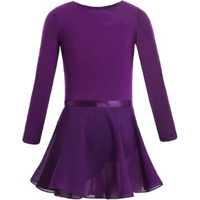 FEESHOW Kids Girls Basic Long Sleeve Leotard Gymnastics Ballet Dance Tutu Dress Shiny Mesh Skirt Ballerina Costumes in Kuwait
