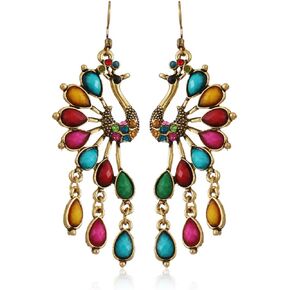 Peacock Teardrop Tassel Earrings, Peacock Chandelier Tassel Dangle Earrings for Women, Bohemian Teardrop Peacock Fringe Earrings, Sparkling Phoenix Bird Stud Earrings Boho Jewelry, Peacock Linear Tassel Drop Earrings for Girls, Cute Peacock Statement Earr