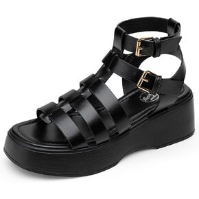 Trary Women's Platform Sandals - Open-Toe Wedge Espadrilles with Buckle Ankle Strap, Flatform Summer Beach Sandal for Casual Wear