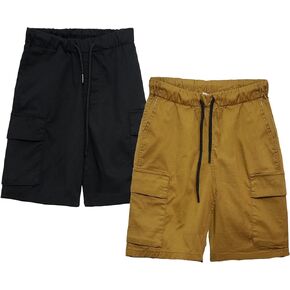 ABALACOCO 2 Pairs Boys' Summer Cotton Shorts Classic Stretch Pull-on Sport Casual Pants 5-11 Years