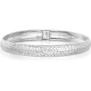 Savlano 925 Sterling Silver 9MM Diamond Cut Bangle Bracelet - 14K Gold Plated 7.5" inch Bracelet for Women Comes with Gift Box - Made in Italy