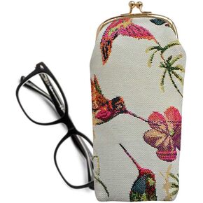 Signare Tapestry Glasses Case for Women Eyeglass Pouch With Hummingbird Design (GPCH-HUMM)